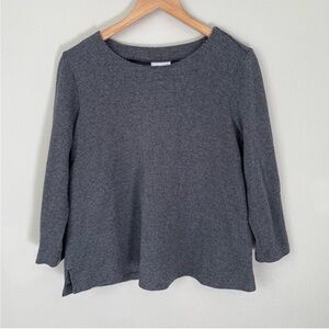 J. JILL Women M Ponte Sweater Gray Houndstooth Cotton Blend Shirt 3/4 Sleeve Top